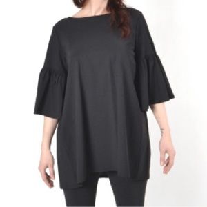 Bryn Walker Linen Ruffle Sleeve Tunic Top Womens XS Black Babydoll Blouse